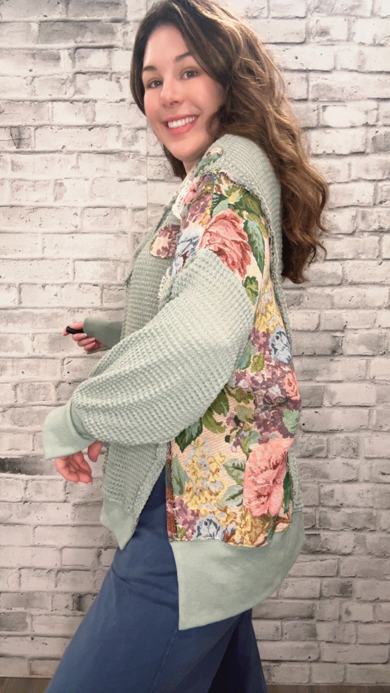 Soft Waffle Knit Flow Patchwork Hoodie - 50052