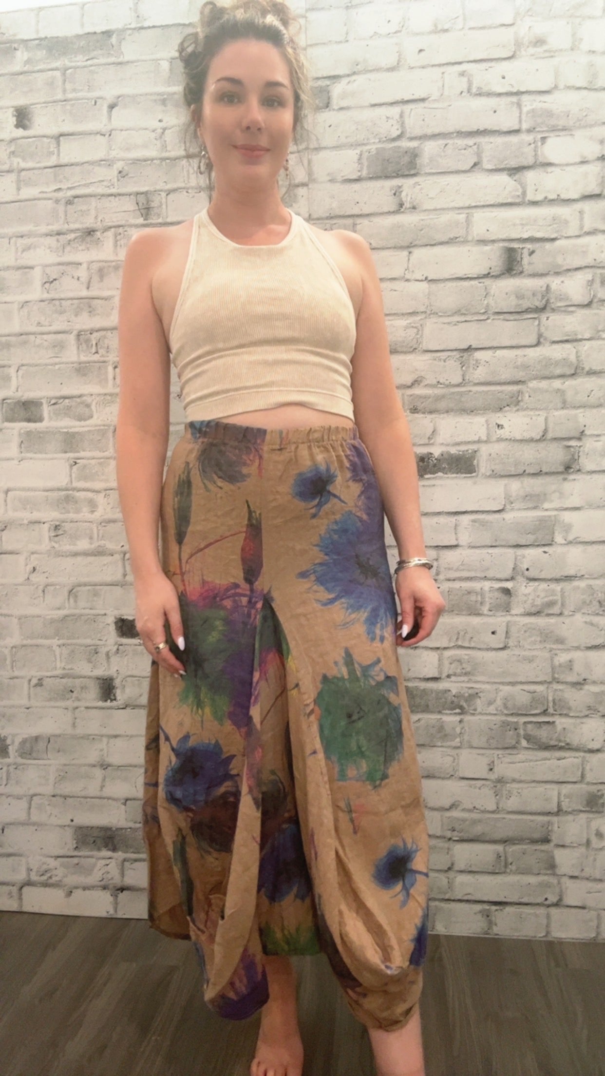Linen Print Skirt with Pockets - 21003