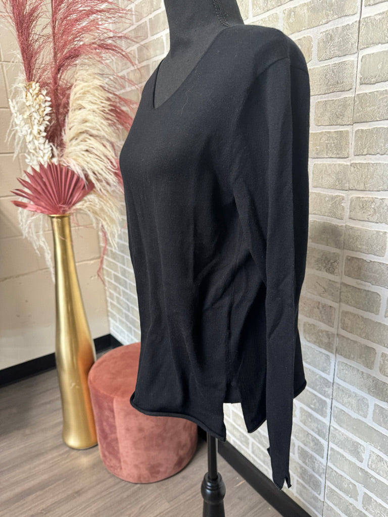 Black Long Sleeve V-Neck Shirt-10045