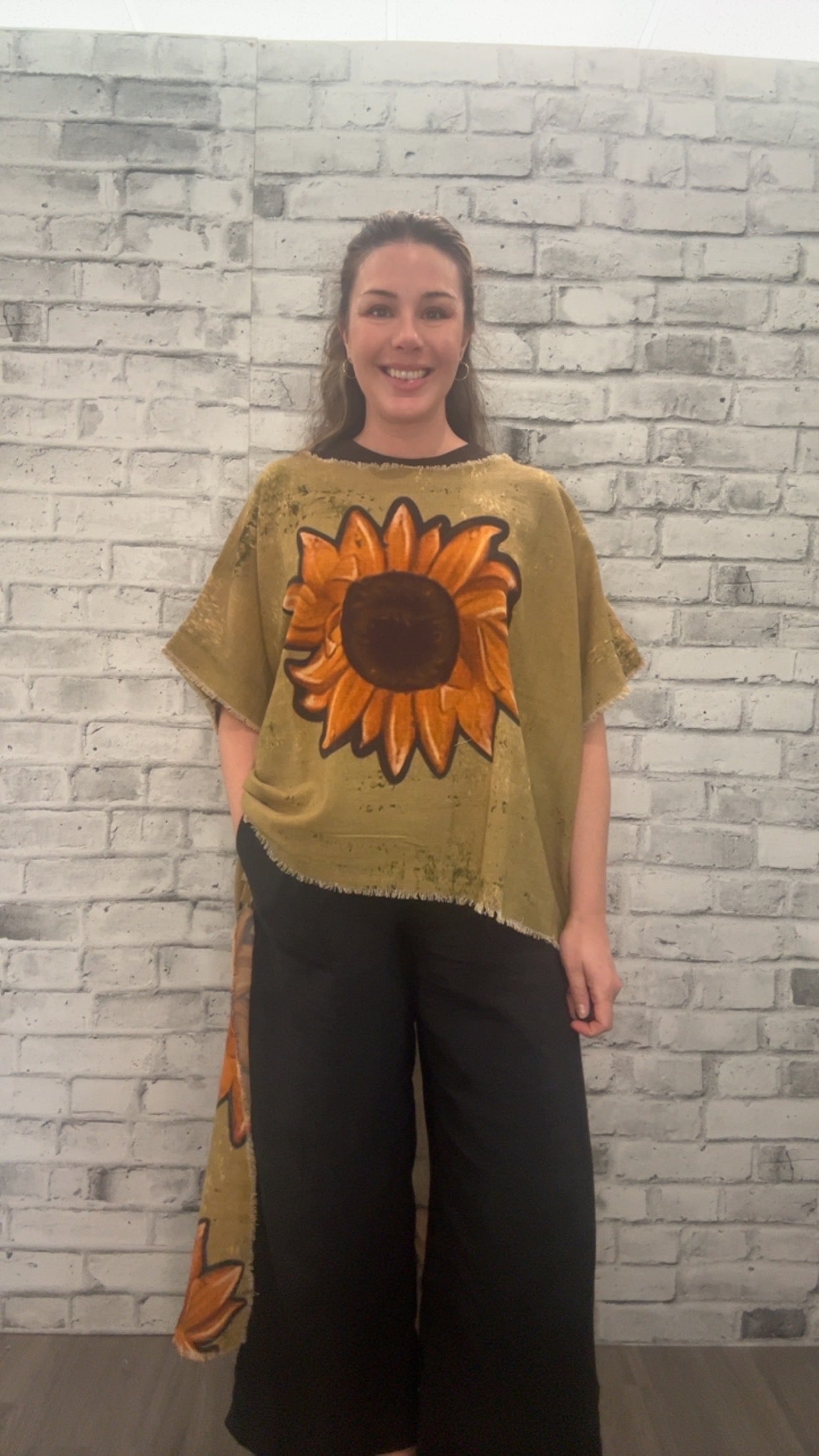 Hi-Lo Olive Sunflower Cotton Shirt - 21005