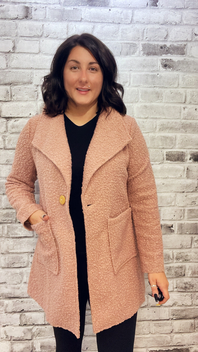Boucle Lapel Coat with Pockets-10070