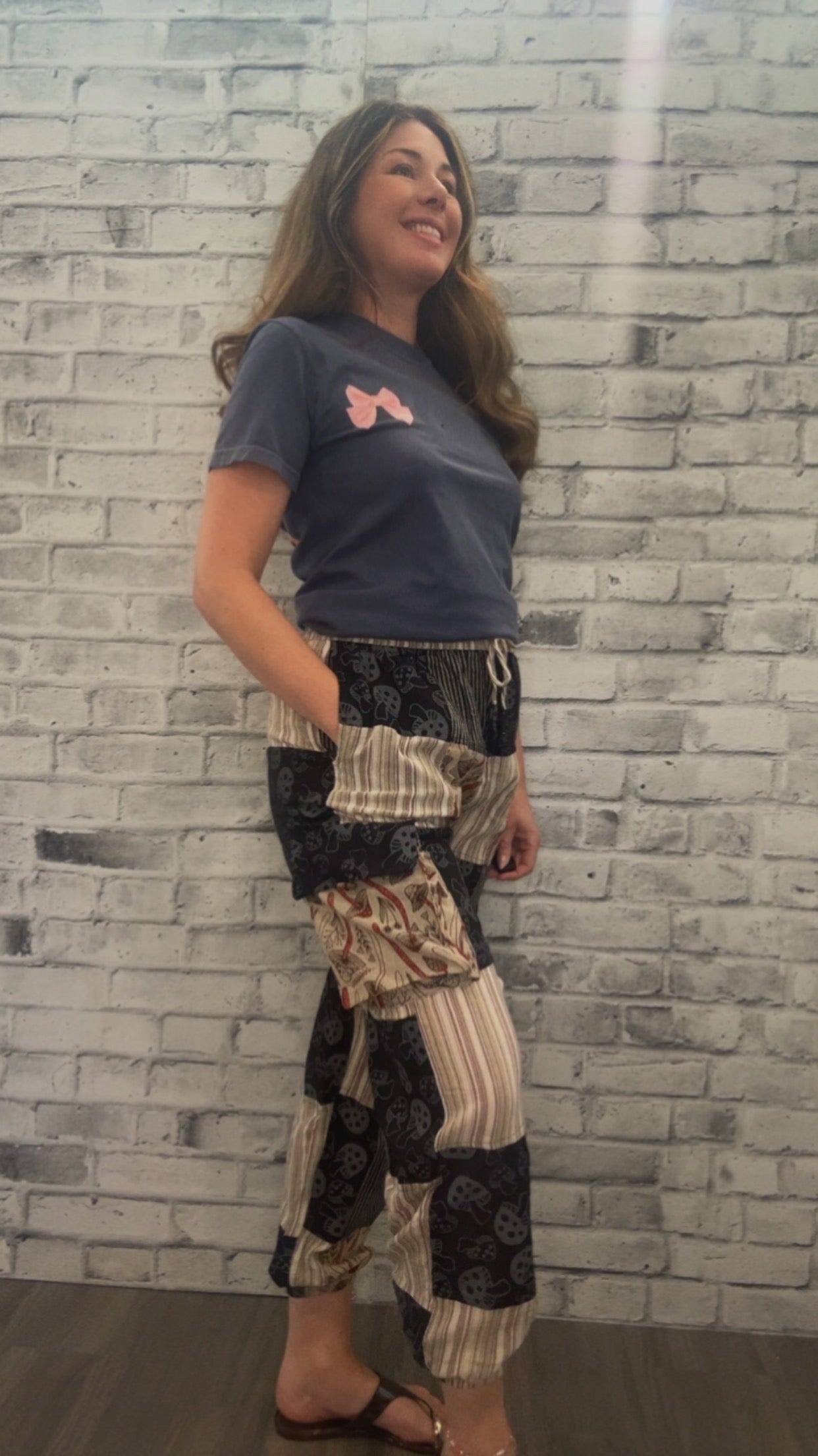 Cotton Multi Color Patchwork Gray Mushroom Yoga Pant - 22001