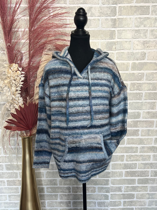 Striped Hooded Sweater with Kangaroo Pocket-11033
