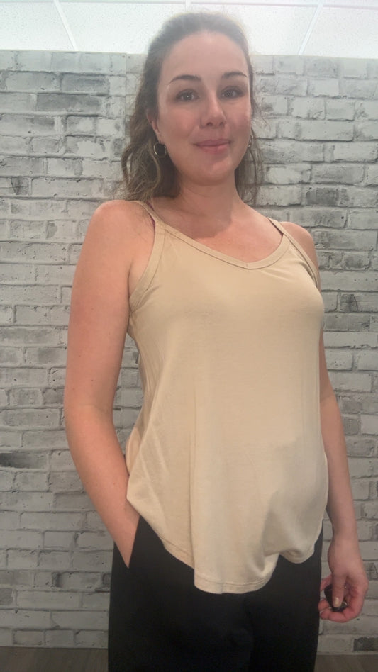 Basic Spaghetti Strap Tank in Taupe - 51006