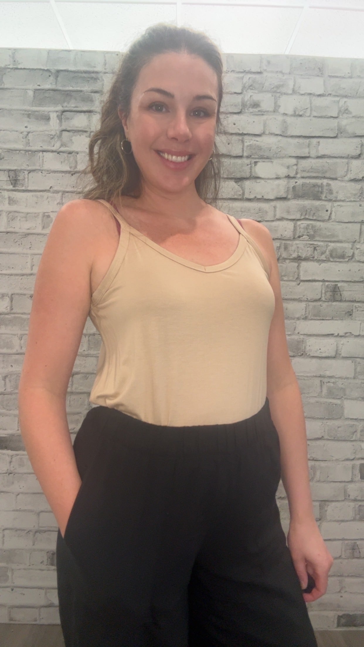 Basic Spaghetti Strap Tank in Taupe - 51006