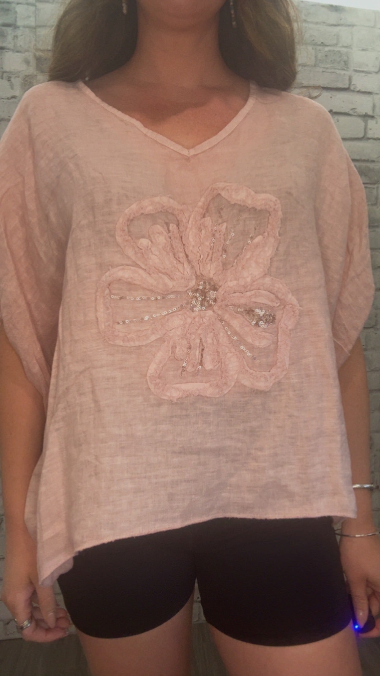 Linen Blouse with flower - 21009