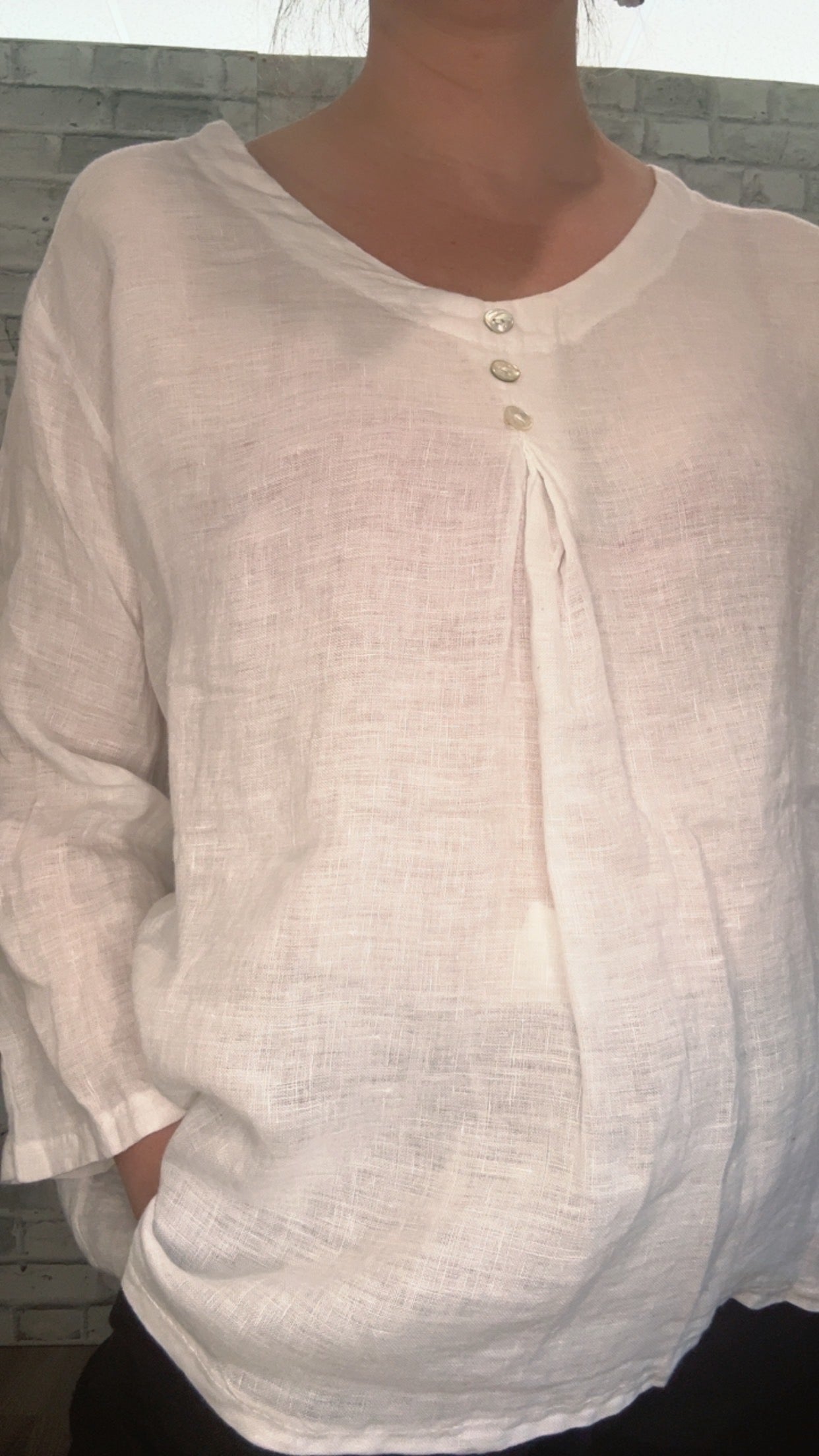 Linen Button 3/4 Sleeve Shirt - 21005