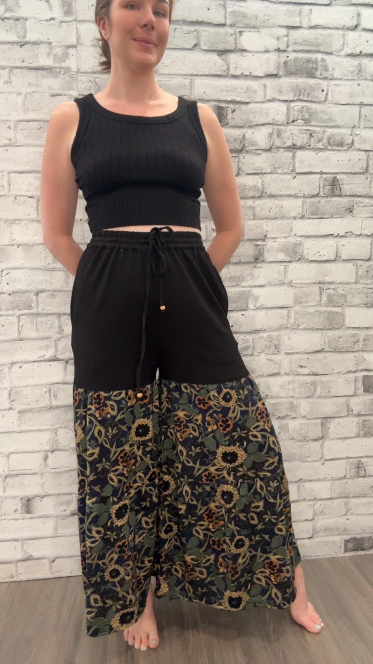 Black Woven Print Pant - 50108