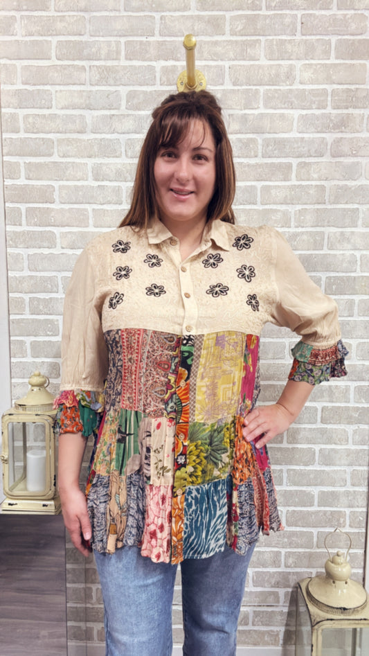 3/4 Ruffle Sleeves Western Blouse  - 50017