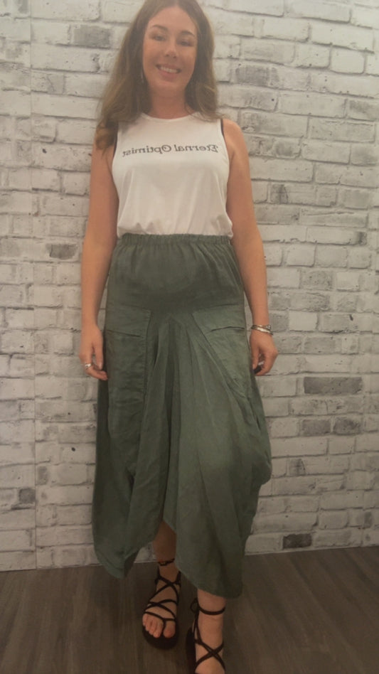 Linen Skirt with Pockets - 21011