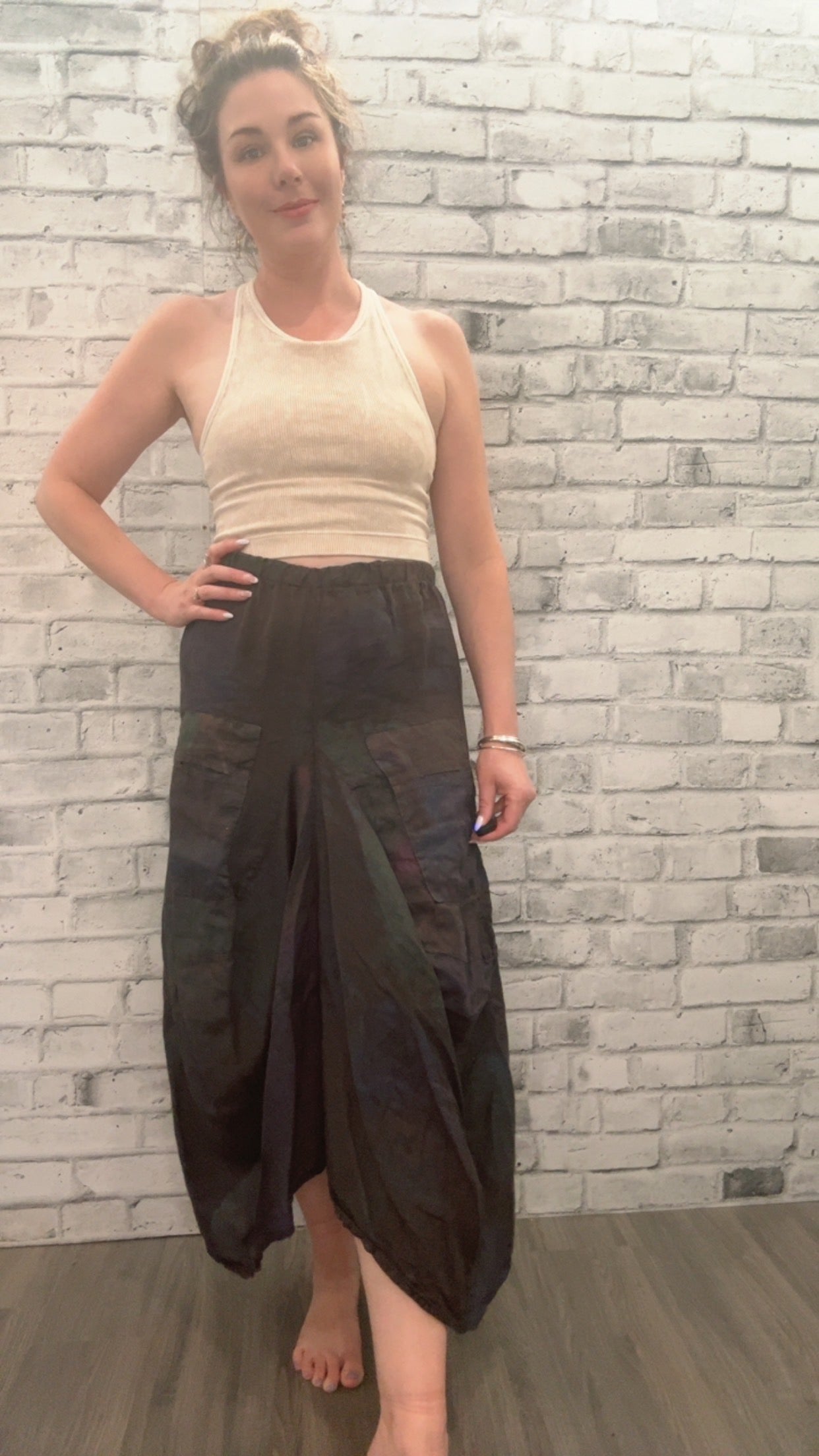 Linen Print Skirt with Pockets - 21003