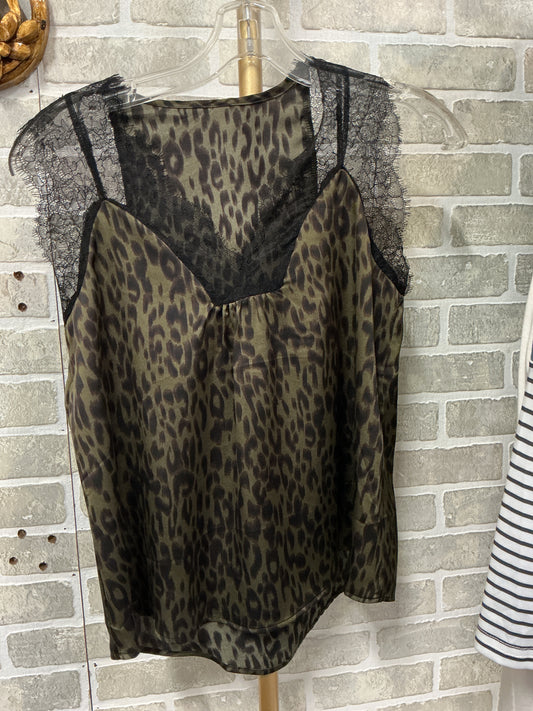 Black Dark Green Leopard Lace Silk top