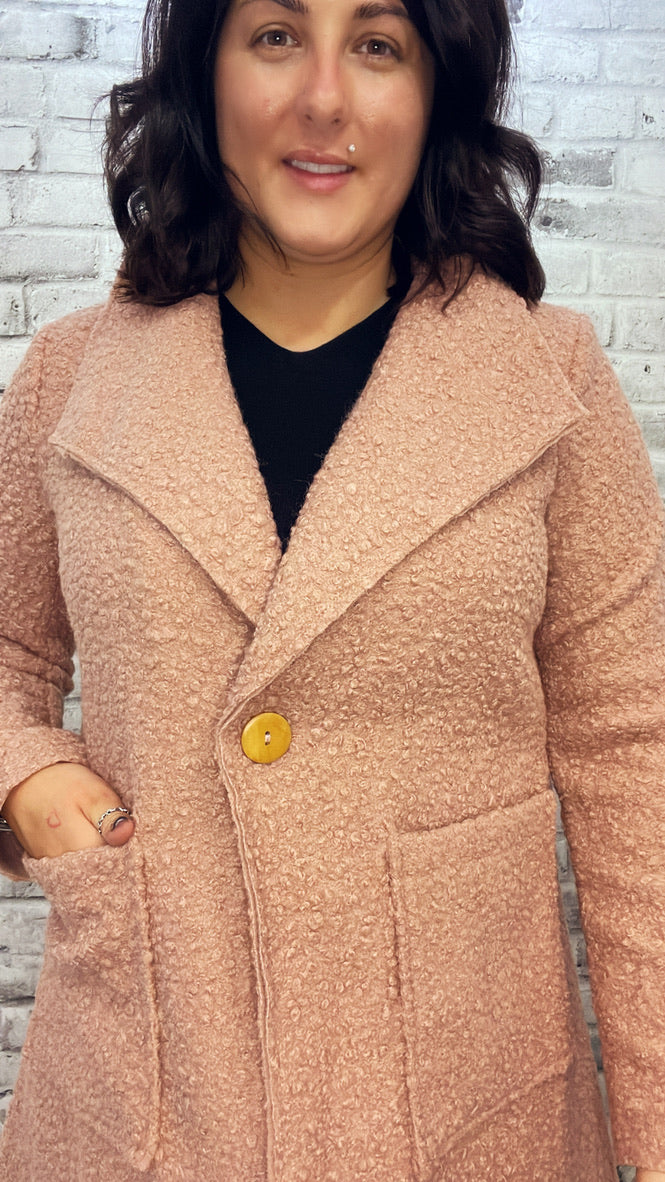 Boucle Lapel Coat with Pockets-10070