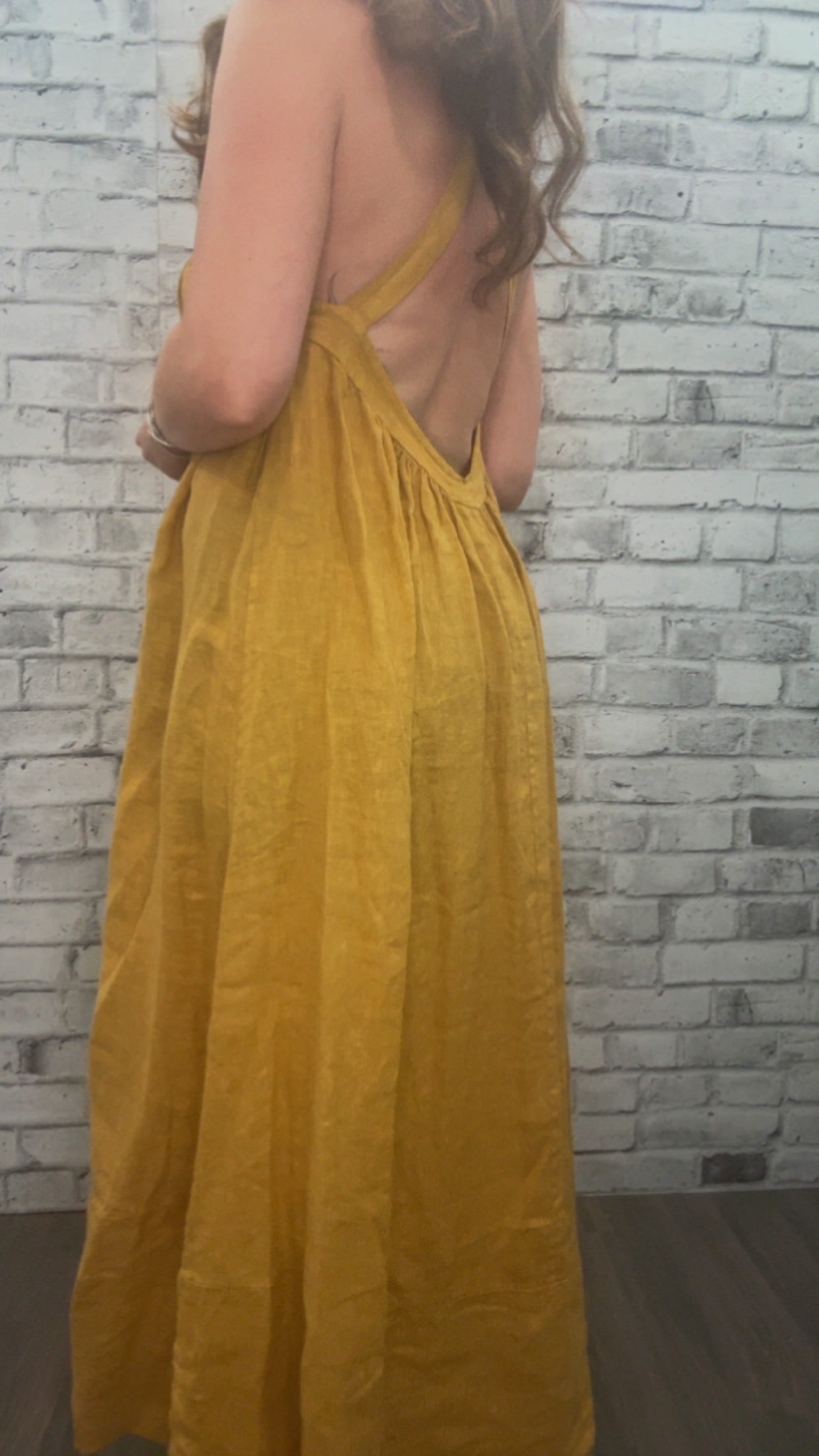 Linen Dress Low Back and Cross neck - 22004