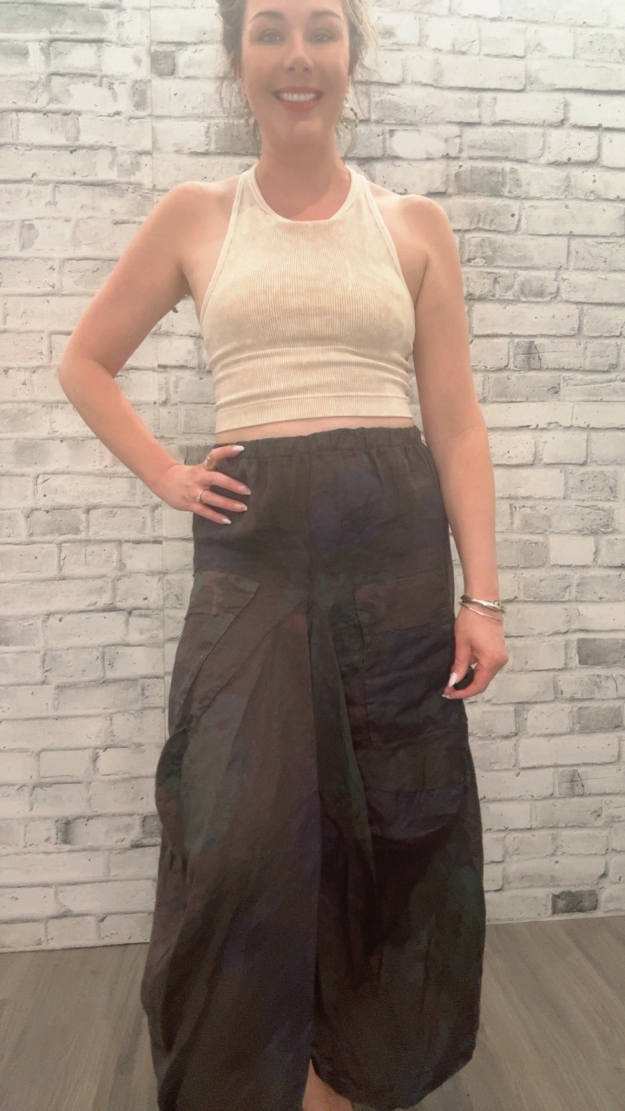 Linen Print Skirt with Pockets - 21003