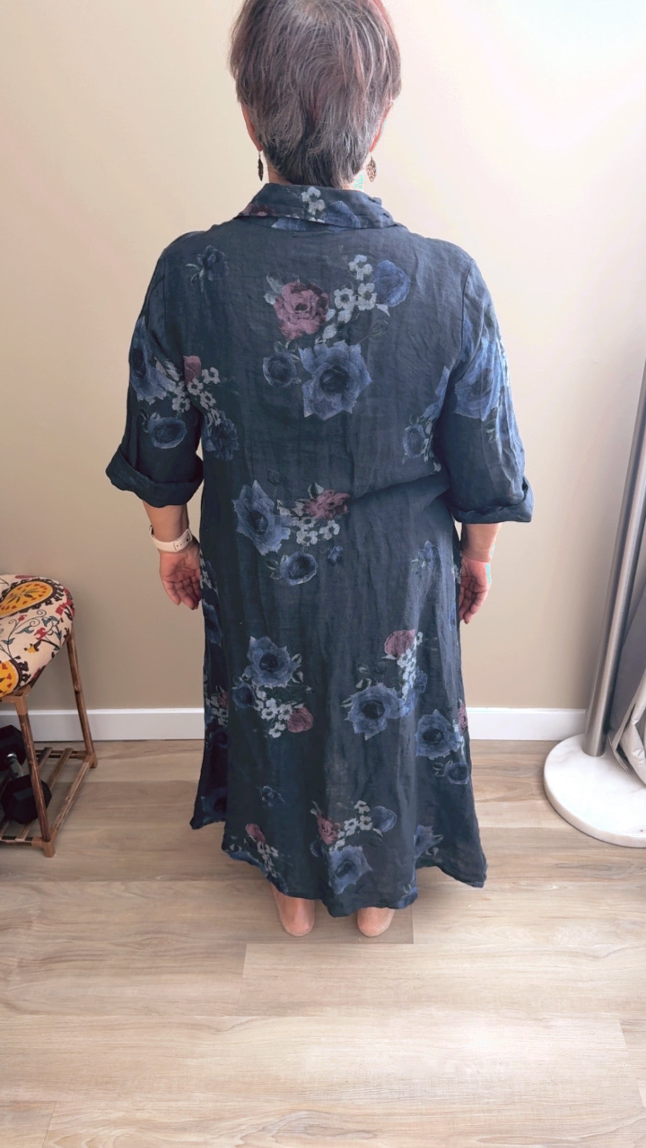Long Navy floral duster - 60006