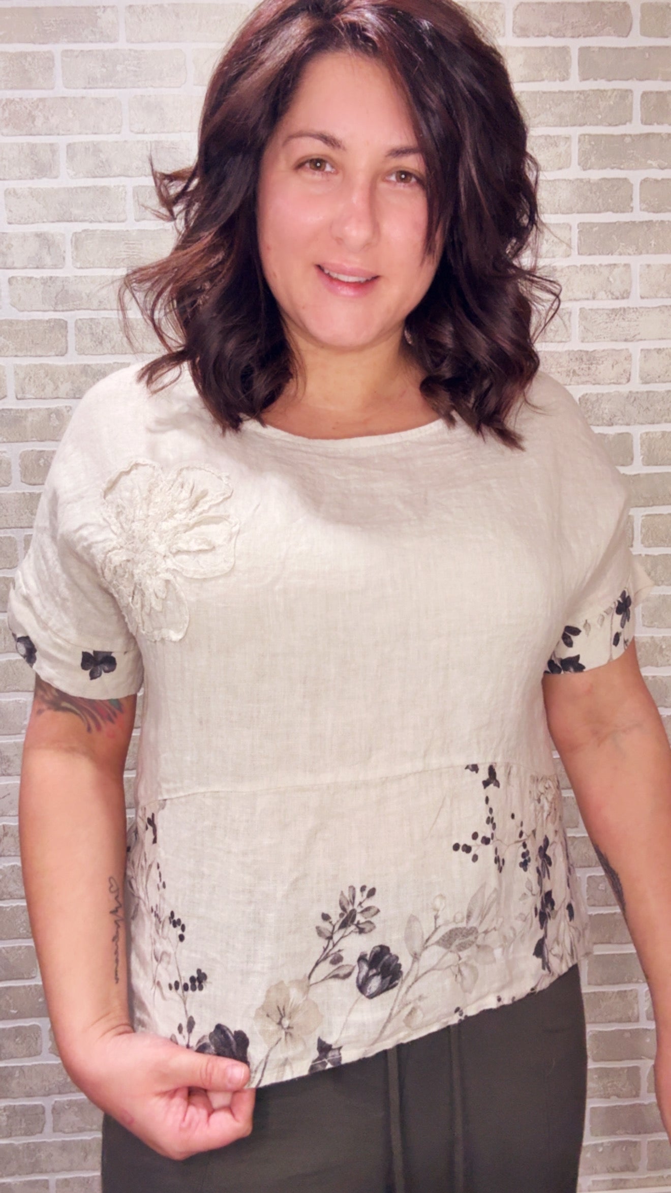 Linen Printed Flower Blouse - 50090