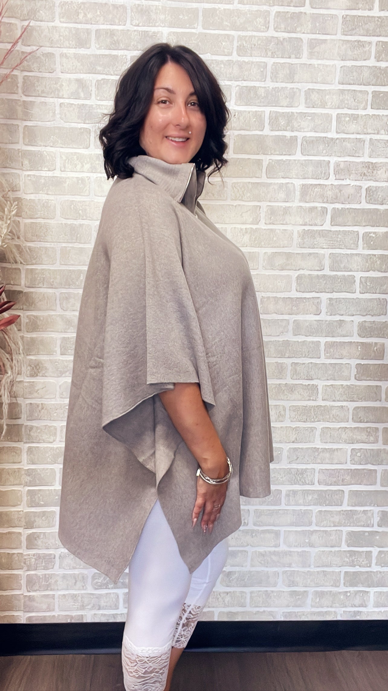 Oversized Poncho with Zip Neck- ST 15202