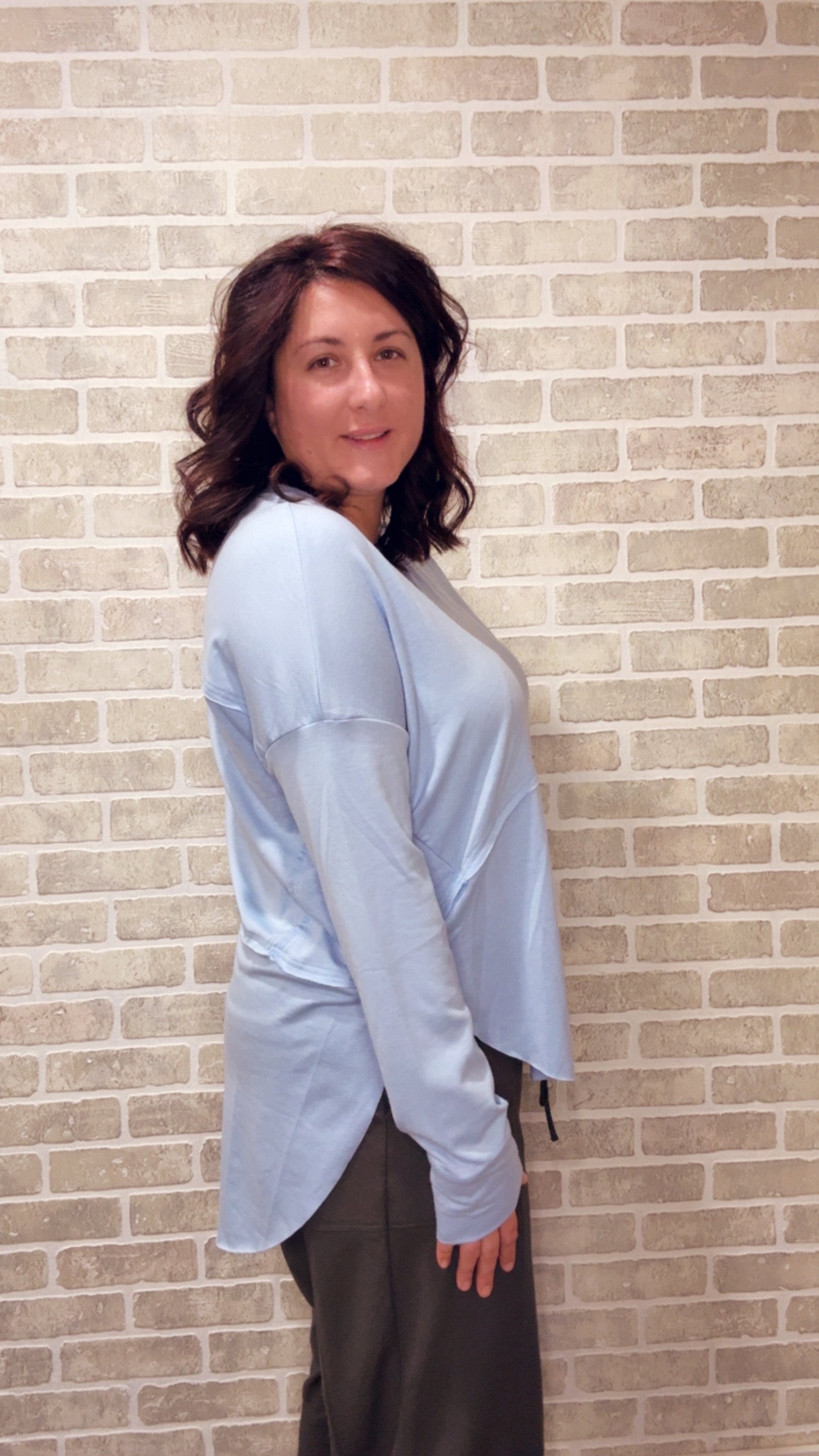 Notched Neck Blue Raw Hem Top - 50103