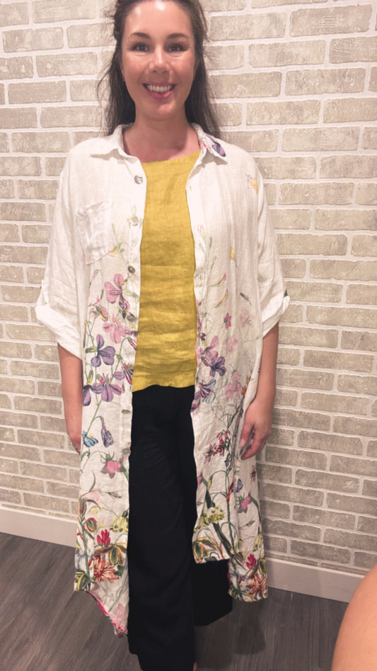 Long Button Up Floral Shirt - 50061