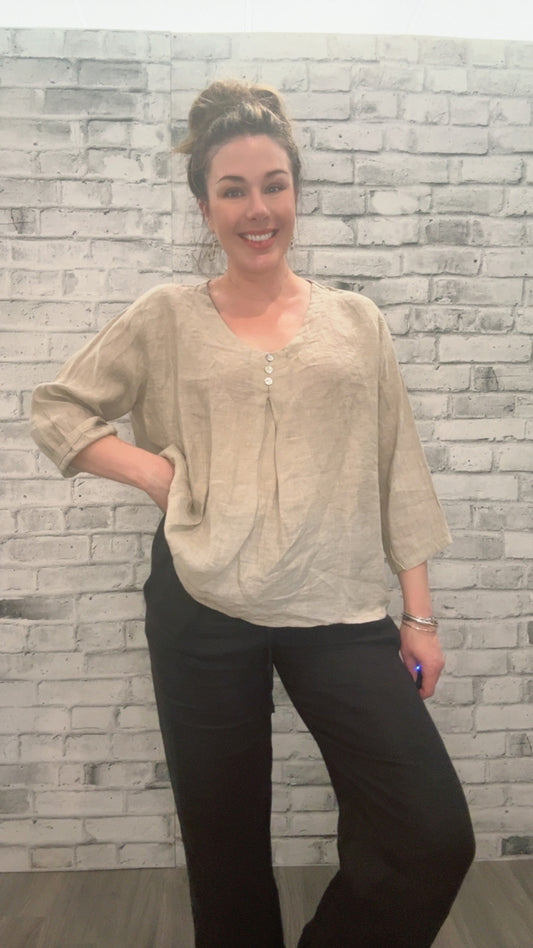 Linen Button 3/4 Sleeve Shirt - 21005