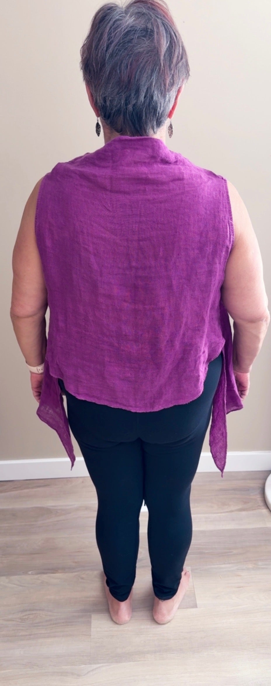 Linen  Sleeveless Blouse in Bordeaux - 60019