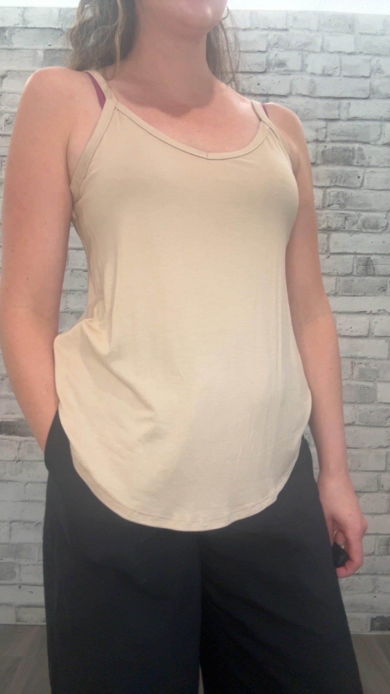 Basic Spaghetti Strap Tank in Taupe - 51006