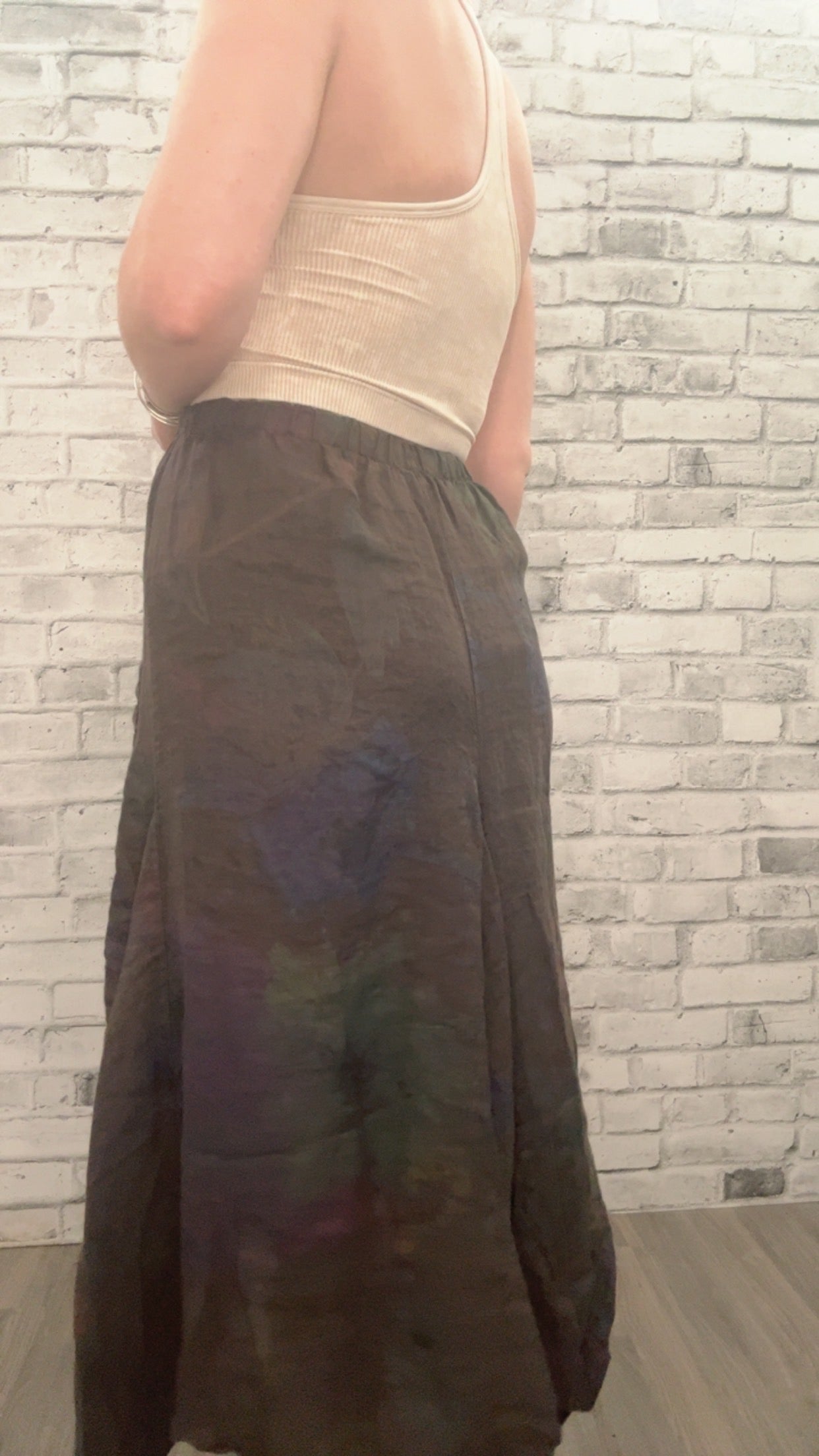 Linen Print Skirt with Pockets - 21003