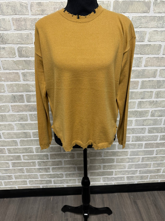 Mustard Frayed Long Sleeve Shirt- 22001