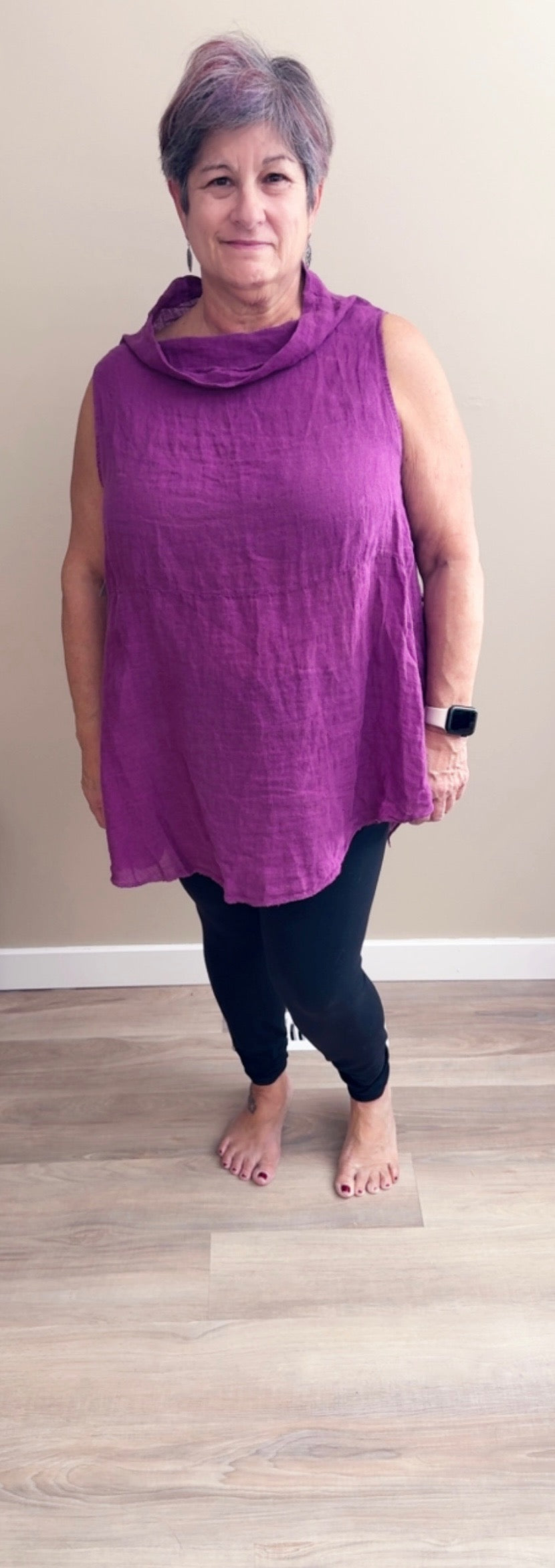 Linen  Sleeveless Blouse in Bordeaux - 60019
