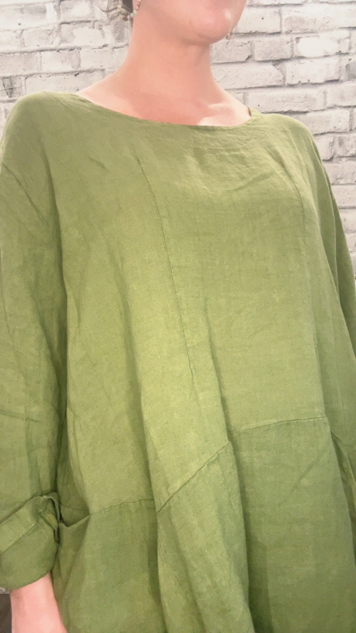 Olive Linen Dress in Plus Size - 21006