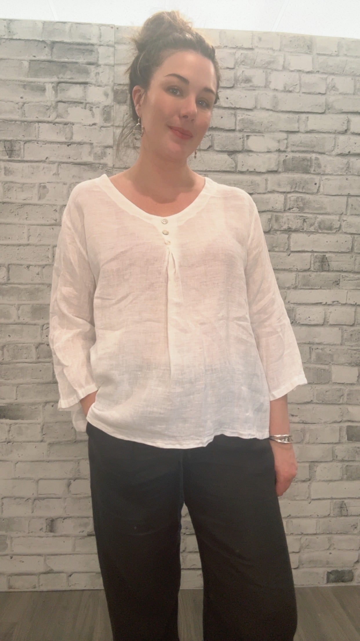 Linen Button 3/4 Sleeve Shirt - 21005