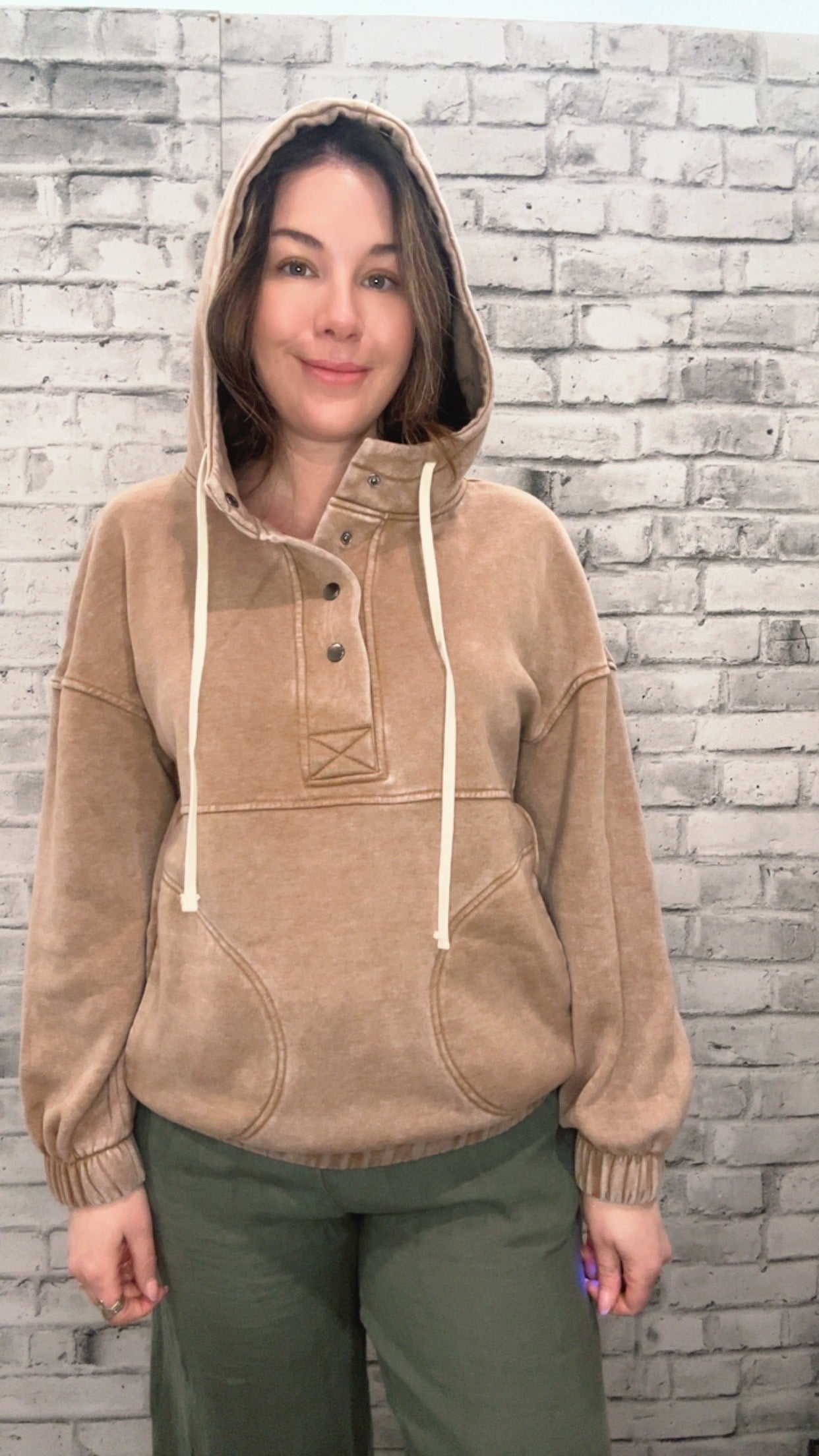 Acid Wash Fleece Oversized Pocket Hoodie - 50051