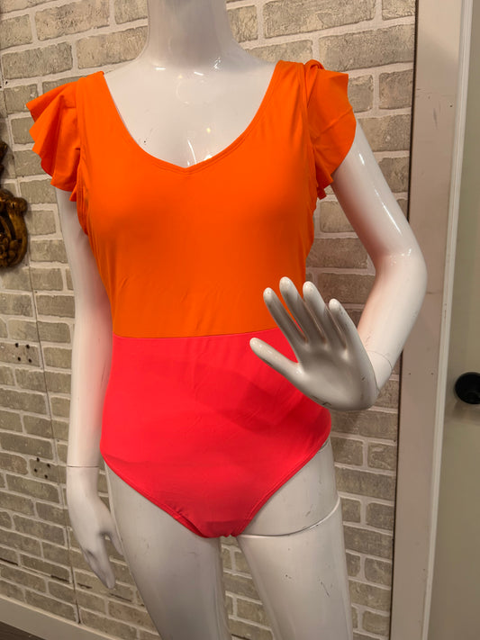 Orange Pink Colorblock One Piece Bathing Suit - 60075