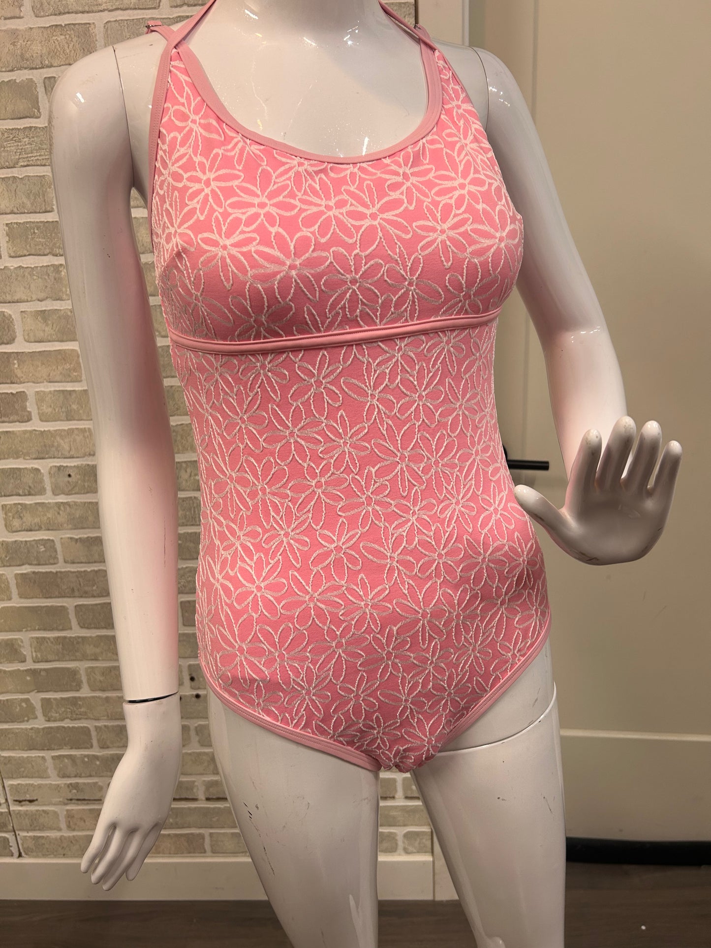 Pink Flower Textured Bathing Suit - 60076