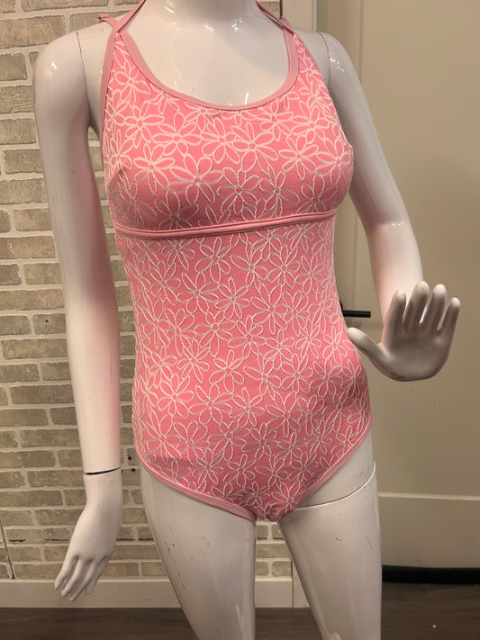 Pink Flower Textured Bathing Suit - 60076