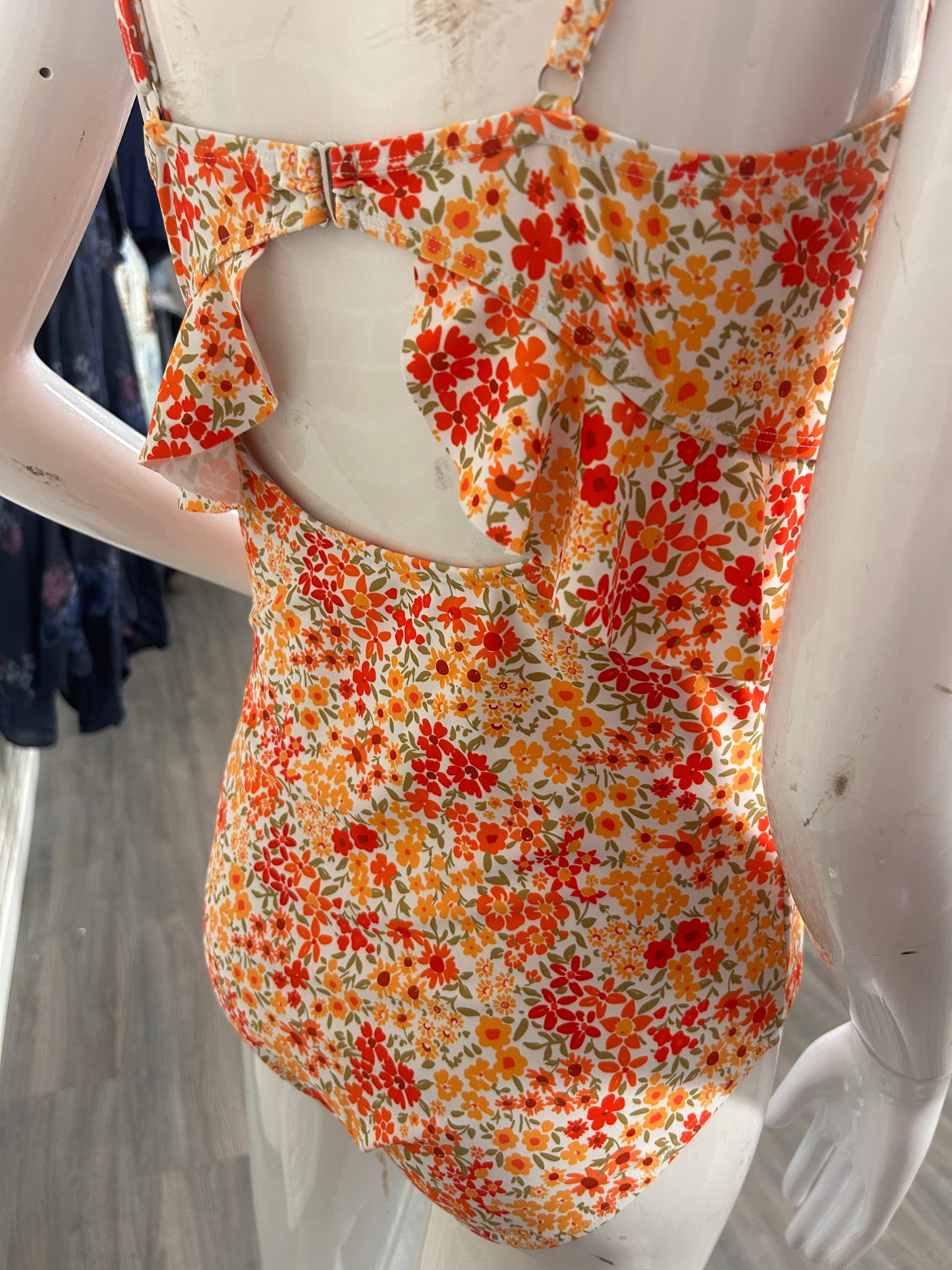 Orange flower Ruffled One Piece Bathing Suit - 60072