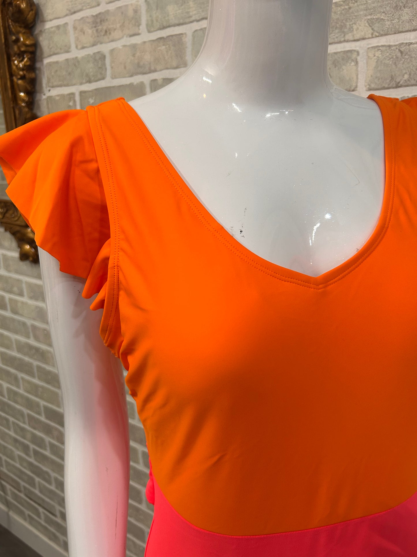 Orange Pink Colorblock One Piece Bathing Suit - 60075