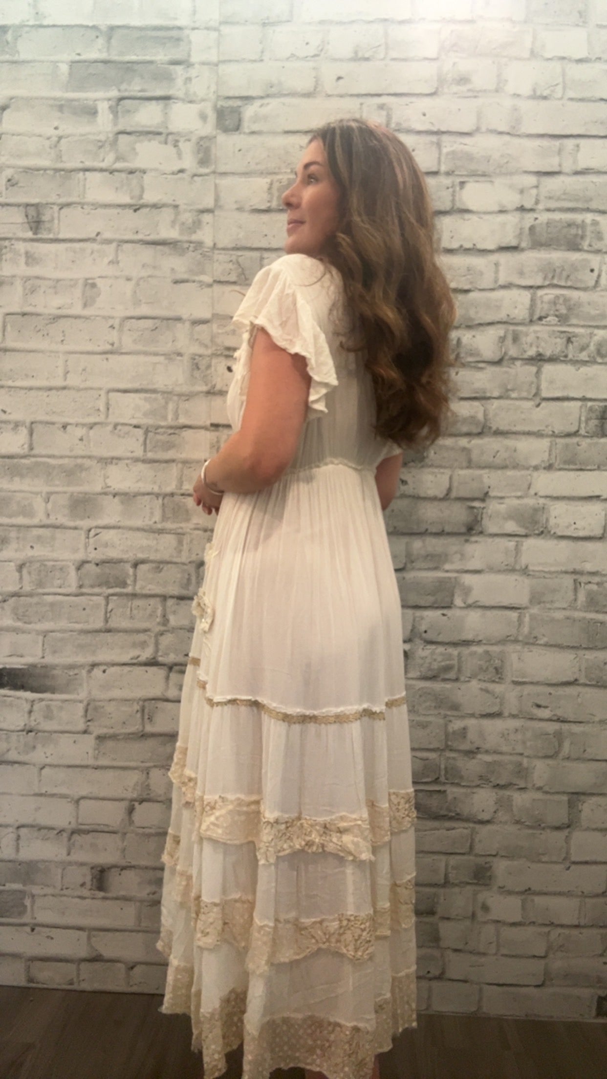 Ruffle Trim V-neck Embroidery Sequins Tassel Dress - 10040