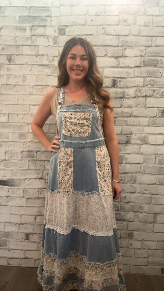 Vintage Washed Front Pocket Floral Dress - 10041