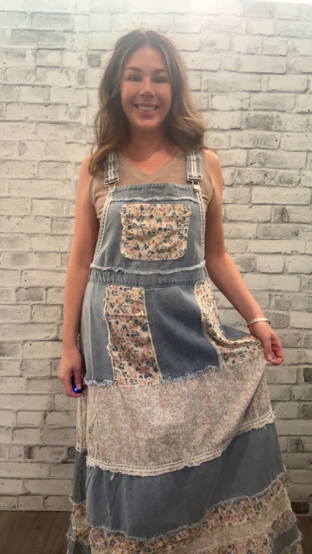 Vintage Washed Front Pocket Floral Dress - 10041