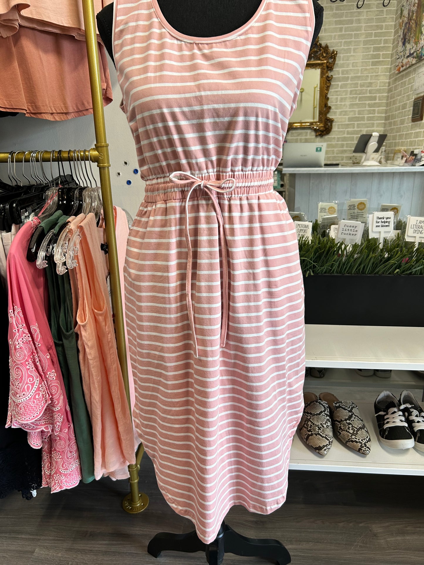 Pink and White Stripped Dress - 10034
