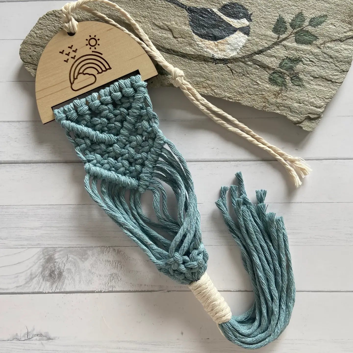 Macrame Airplant Air Plant Hanger with Engraved Wooden Piece - 50068