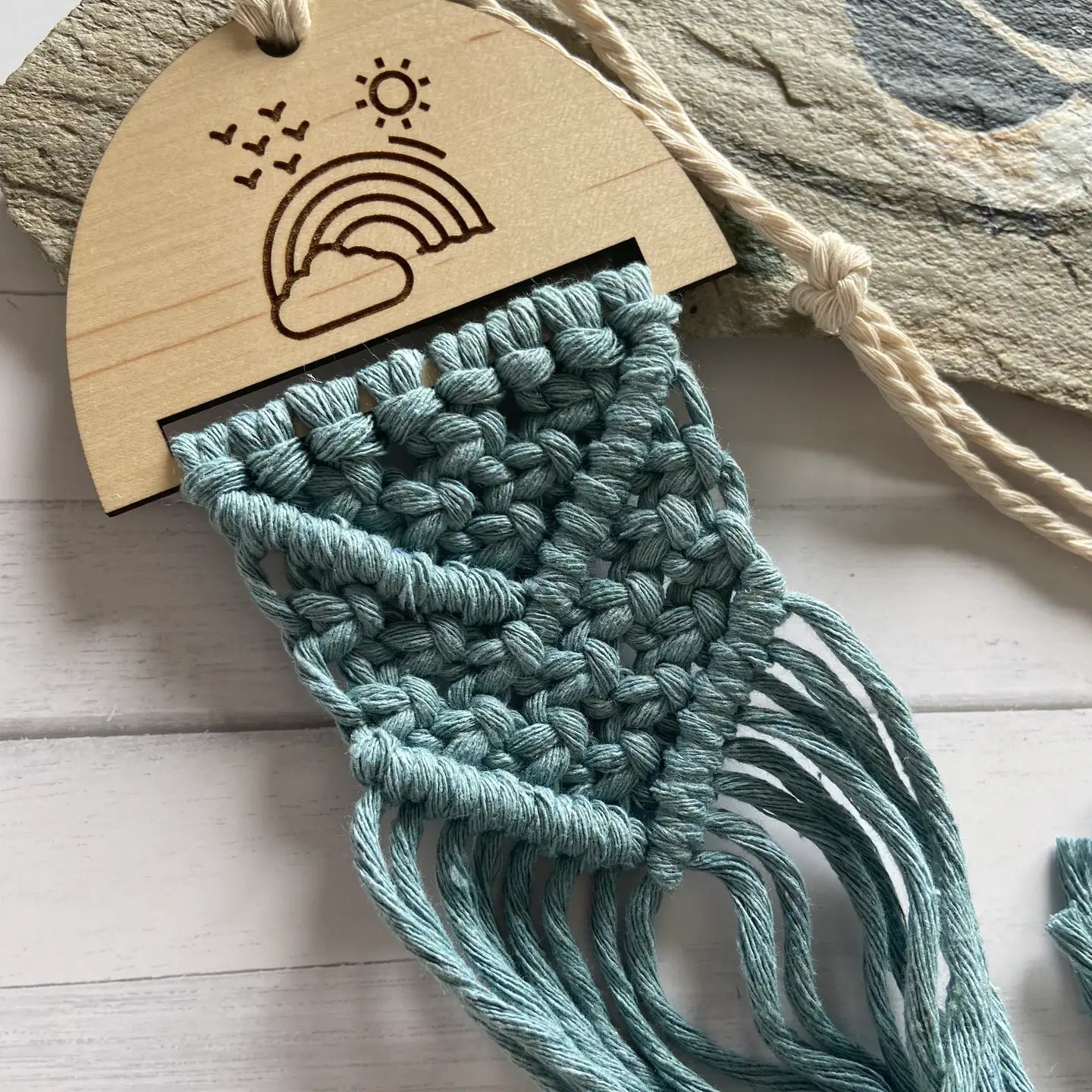 Macrame Airplant Air Plant Hanger with Engraved Wooden Piece - 50068