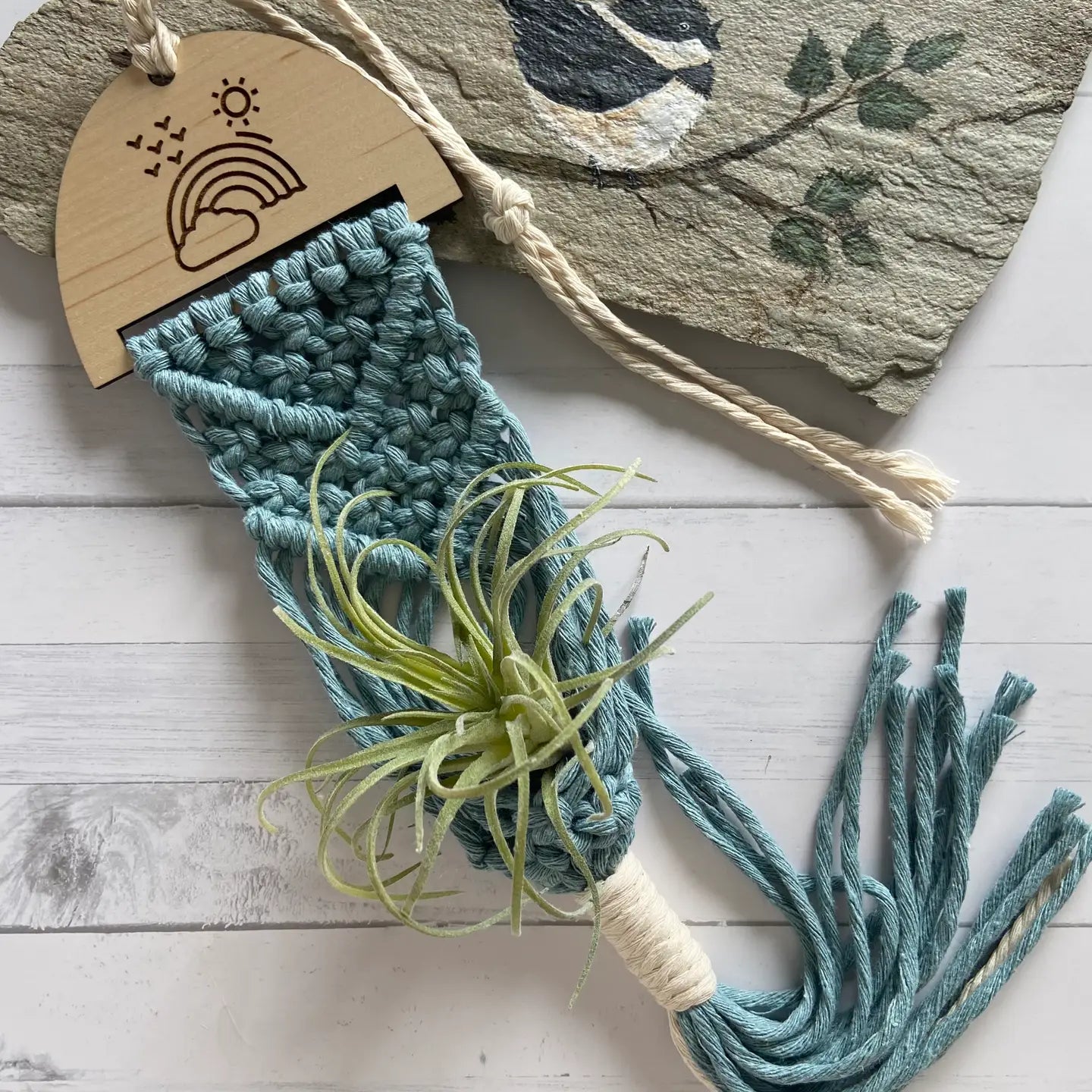 Macrame Airplant Air Plant Hanger with Engraved Wooden Piece - 50068