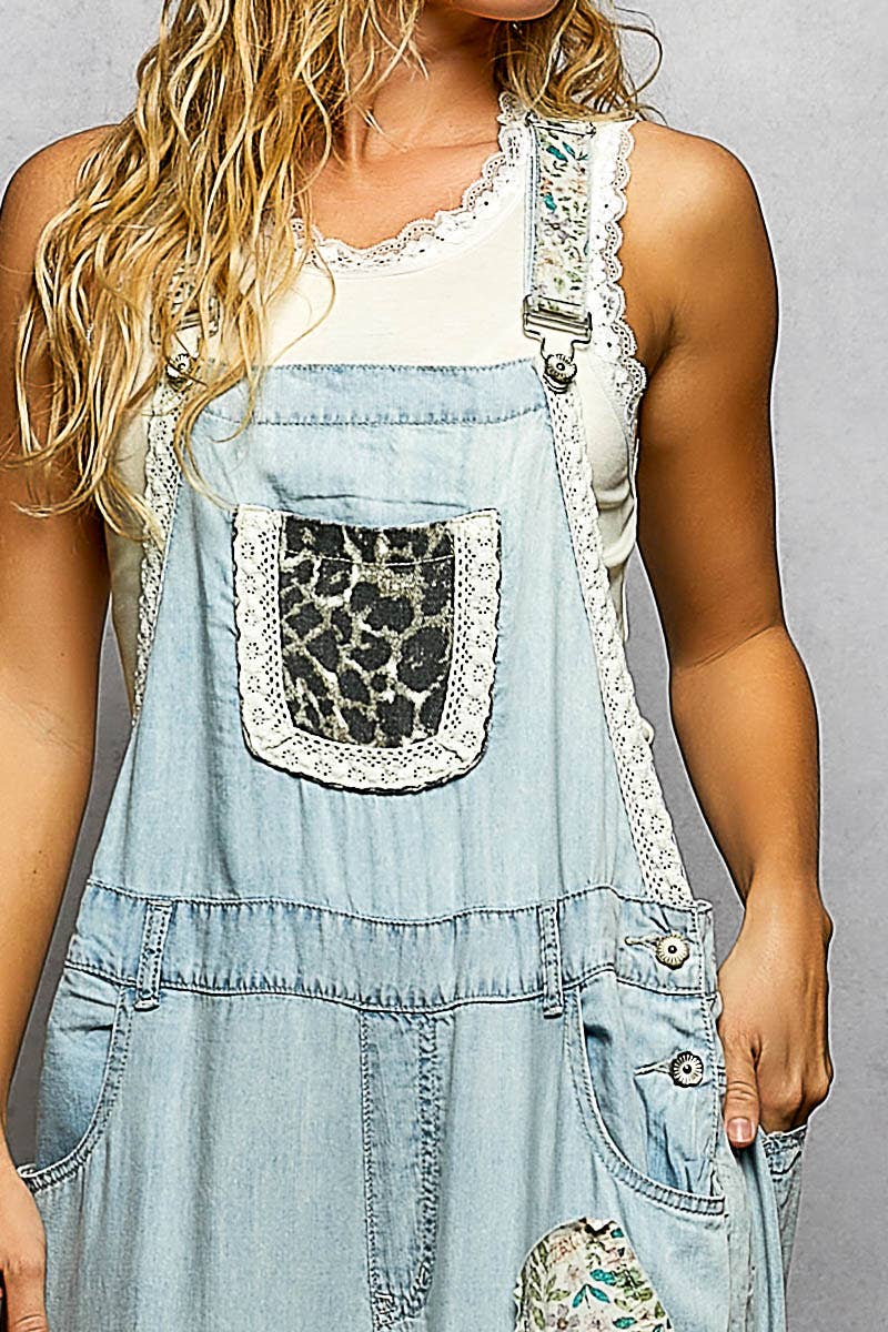 Feminine Mixed Printed Fabric Ruffle Wide Leg Overall - 90002