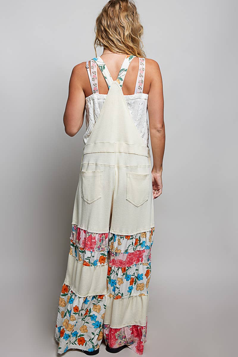 Feminine Mixed Printed Fabric Ruffle Wide Leg Overall - 90002