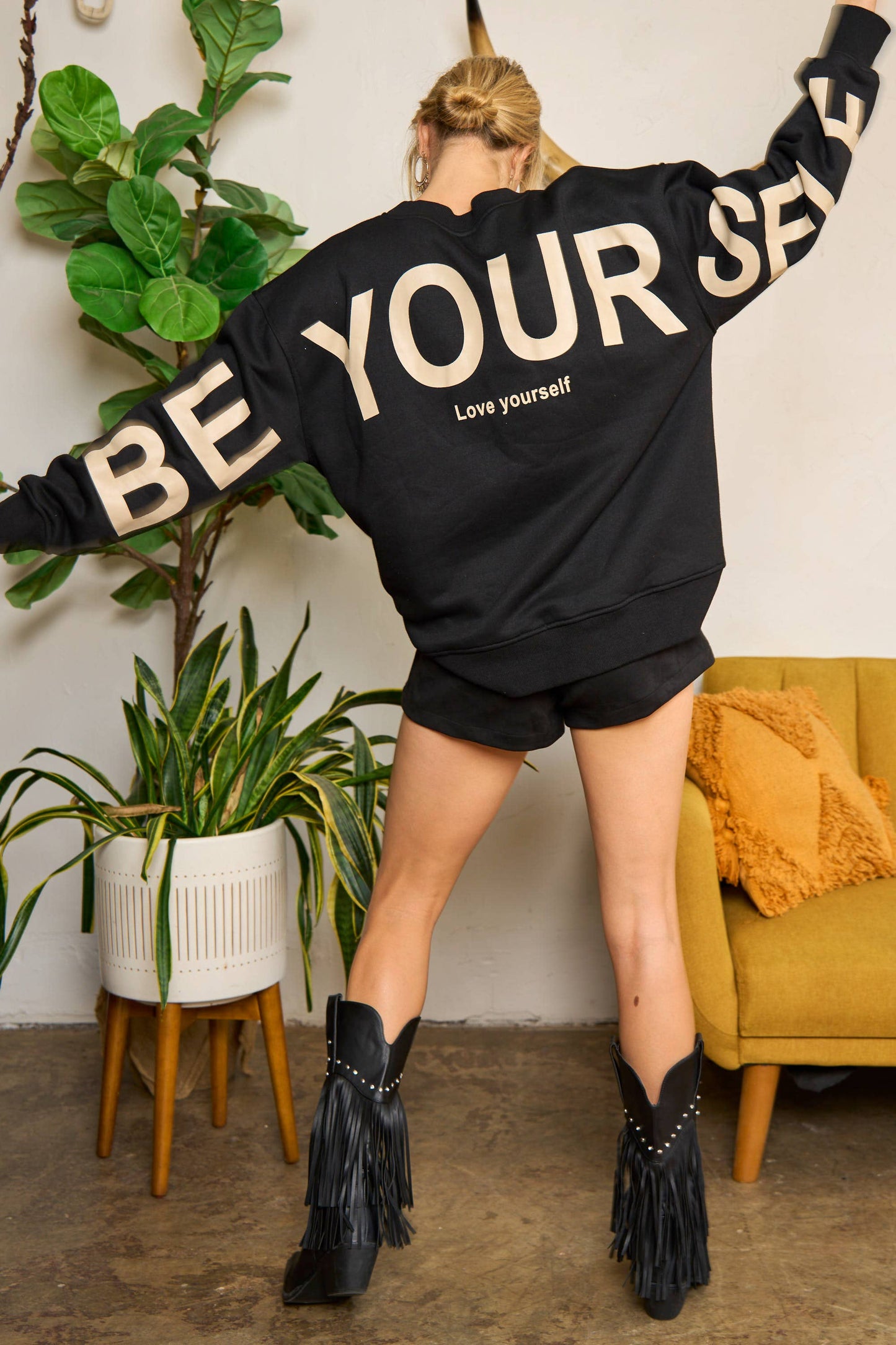 Be Yourself Love Yourself Printed Oversized Sweatshirt - 90001