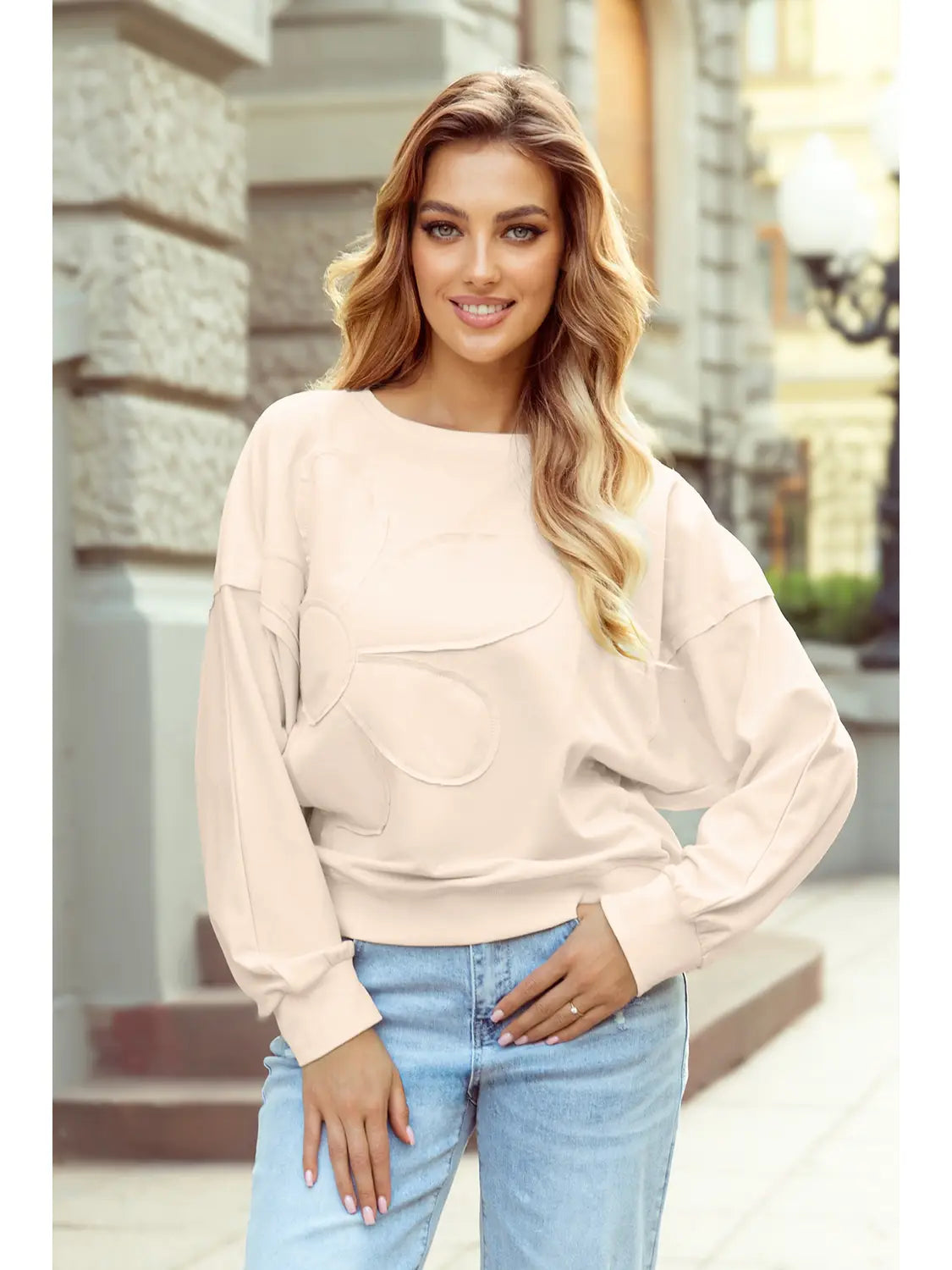 Cream Flower Patch Sweater - 51003