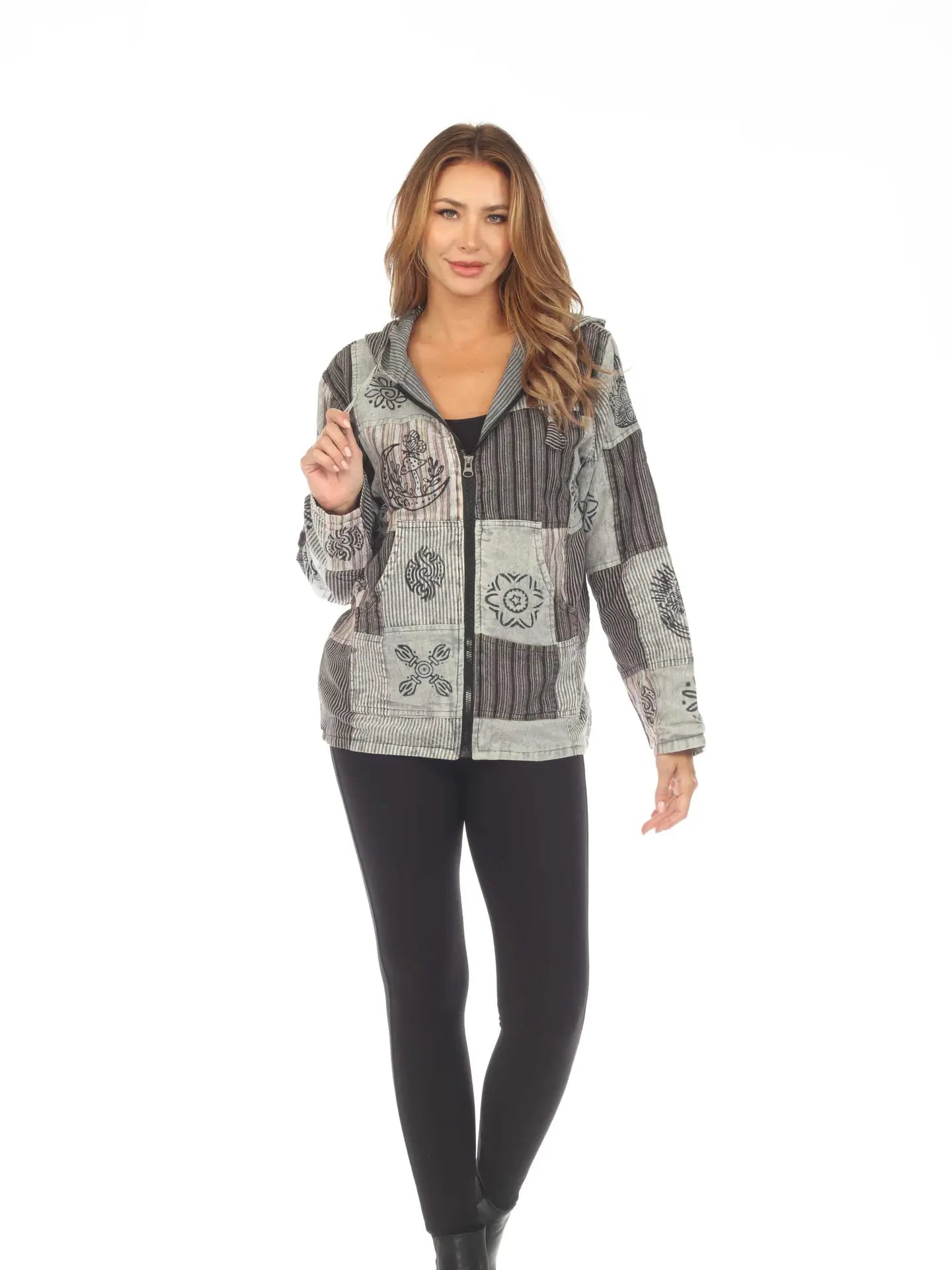 Cotton Patchwork Zip Jacket - 50072